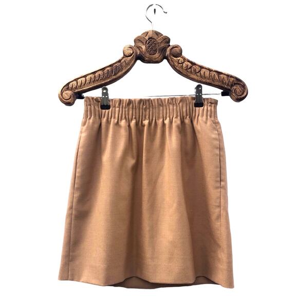 J. Crew Skirt Tan Mini Paperbag Elastic Waist Pockets Camel Wool Blend 0 - Picture 1 of 7